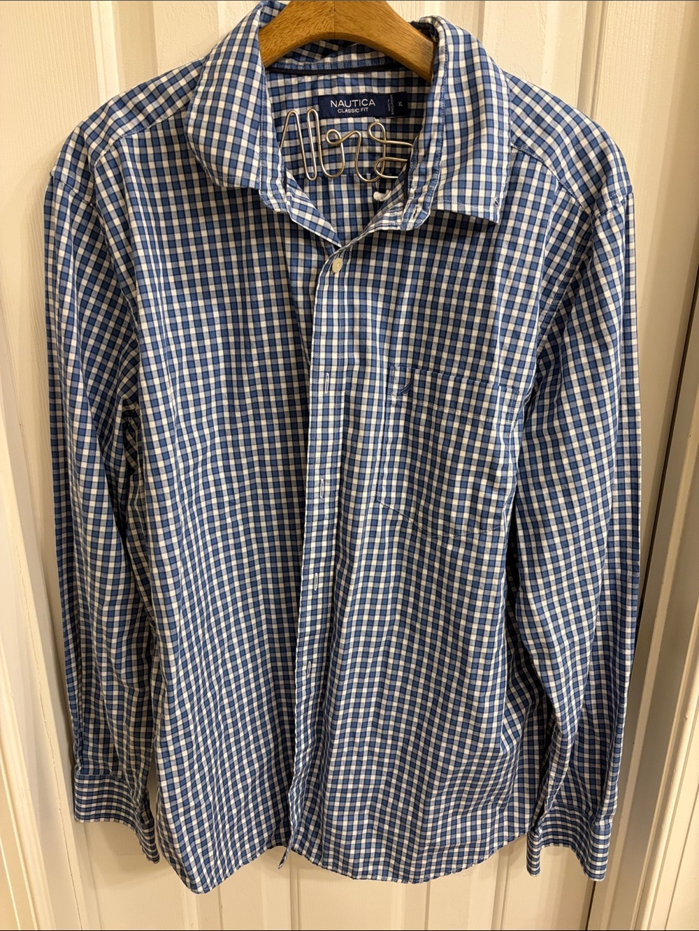 Nautica Blue and White Check Button-Down Shirt